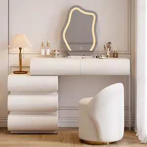 Homary Humply leather dressing table set with mirror and lights Makeup Vanity