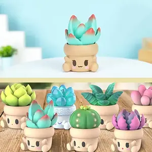 Cute Succulent Potted Design Blind Box Toy, 1 Count Random Cartoon Design Model Toy, Birthday Gift for Girls, Desktop Ornaments