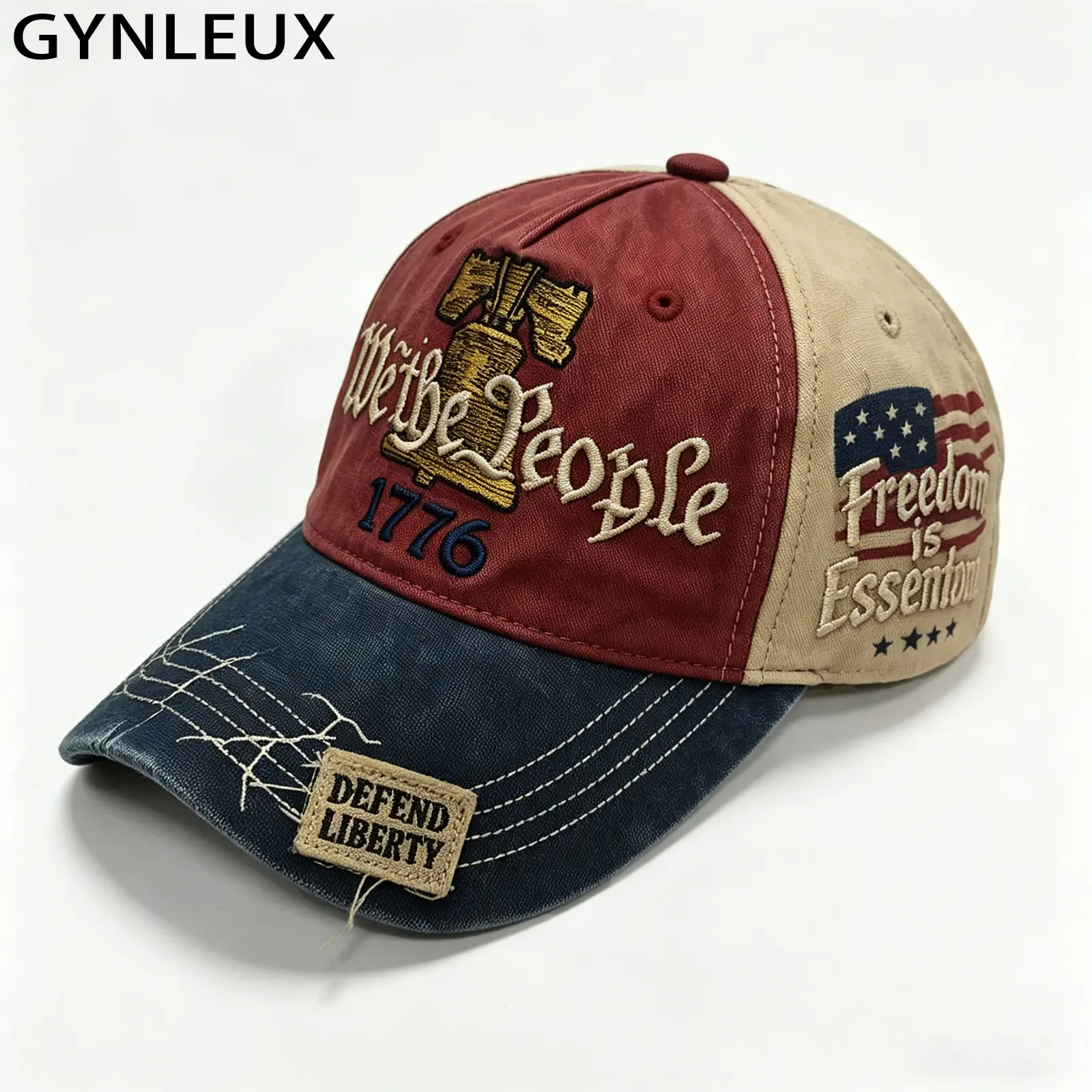 GYNLEUX 1776 Patriotic Baseball Cap for Men, Vintage Washed Gray with Liberty Bell & American Flag Embroidery, Relaxed Fit, Men's Accessories, Accessories Adults, Hats