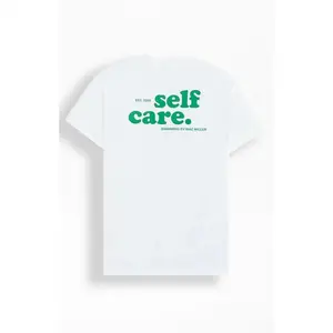 Self Care T-Shirt, Swimming Album Graphic Tee, Minimalist Green Text Casual Outfit, Hip Hop Fan Shirt