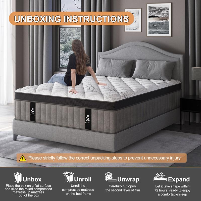 12"14" Twin Full Queen King Size Mattress in a Box Hybrid Spring Gel Memory Foam,  Euro Top Medium Firm Ergonomic Mattresses for Motion Isolation, Edge Support, 100 Night Trial