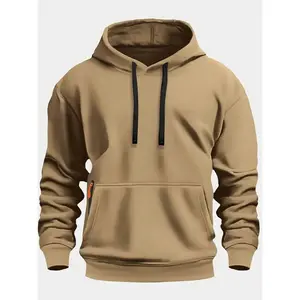 Men's Fleece Hoodie High-Quality Solid Color Hooded Sweatshirt Casual Street Style for Fall/Winter Full Sleeve Knitted Polyester