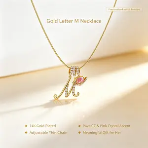 14K Gold Plated 3-Layering Initial A-Z Letter Pendant Necklaces for Women Snake Chain Choker Pink Heart Zircon Adjustable Length Necklace Jewelry For Mother's Day gifts summerwins