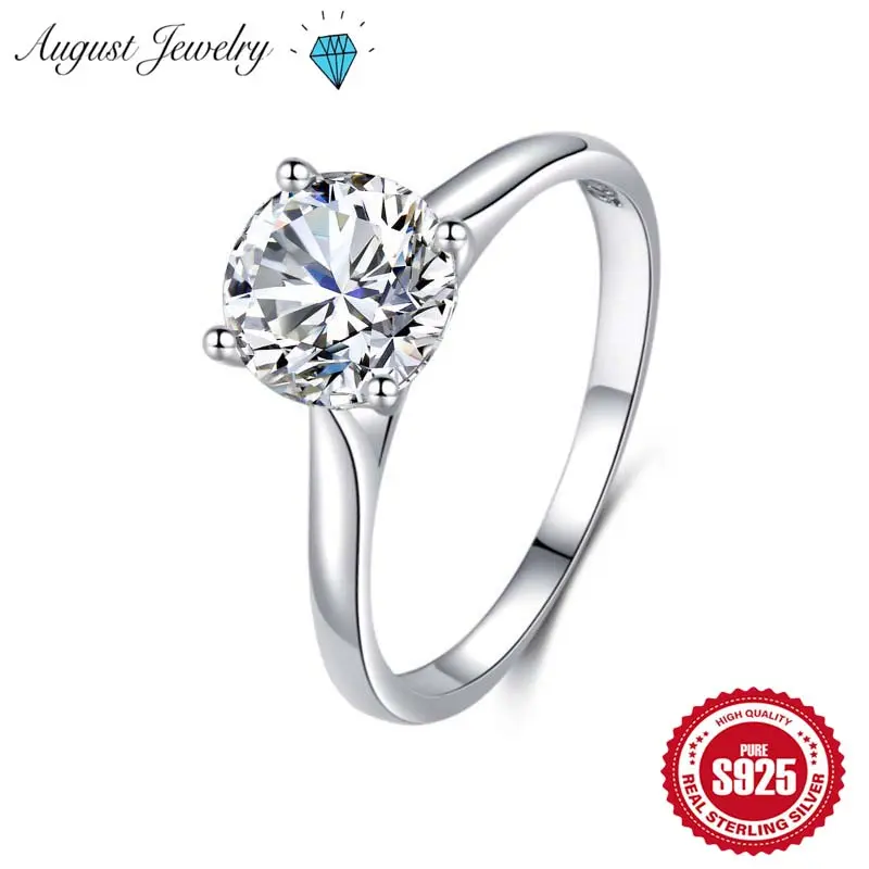 925 Sterling Silver Women’s Classic Four-Claw Wedding Jewelry Round Zircon Design Wedding Band Anniversary Gift, Solitaire Ring, Female