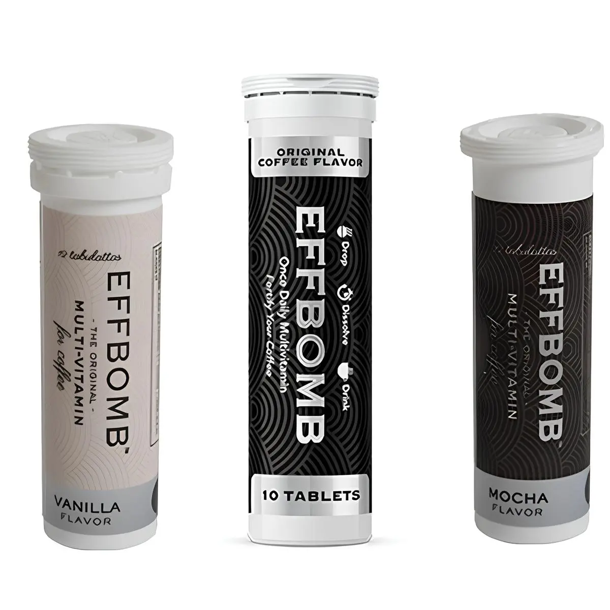 EffBomb Coffee Vitamin Tablets – 3-Pack (Original, Vanilla, Mocha) | Dissolvable Energy & Focus Boost | Sugar-Free, Keto-Friendly