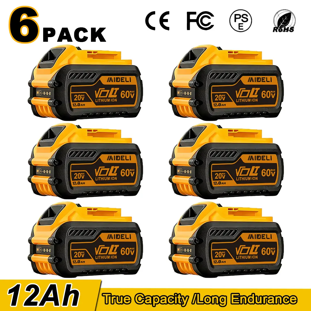 2-Pack 12.0Ah High-Capacity Lithium-Ion Replacement Batteries for DeWalt 20V MAX, 3x Longer Runtime for Demanding Tasks, Compatible with DCB606 DCB609 DCB612 Cordless Power Tools, Rechargeable for Precision Plunge Saws & Guide Rails