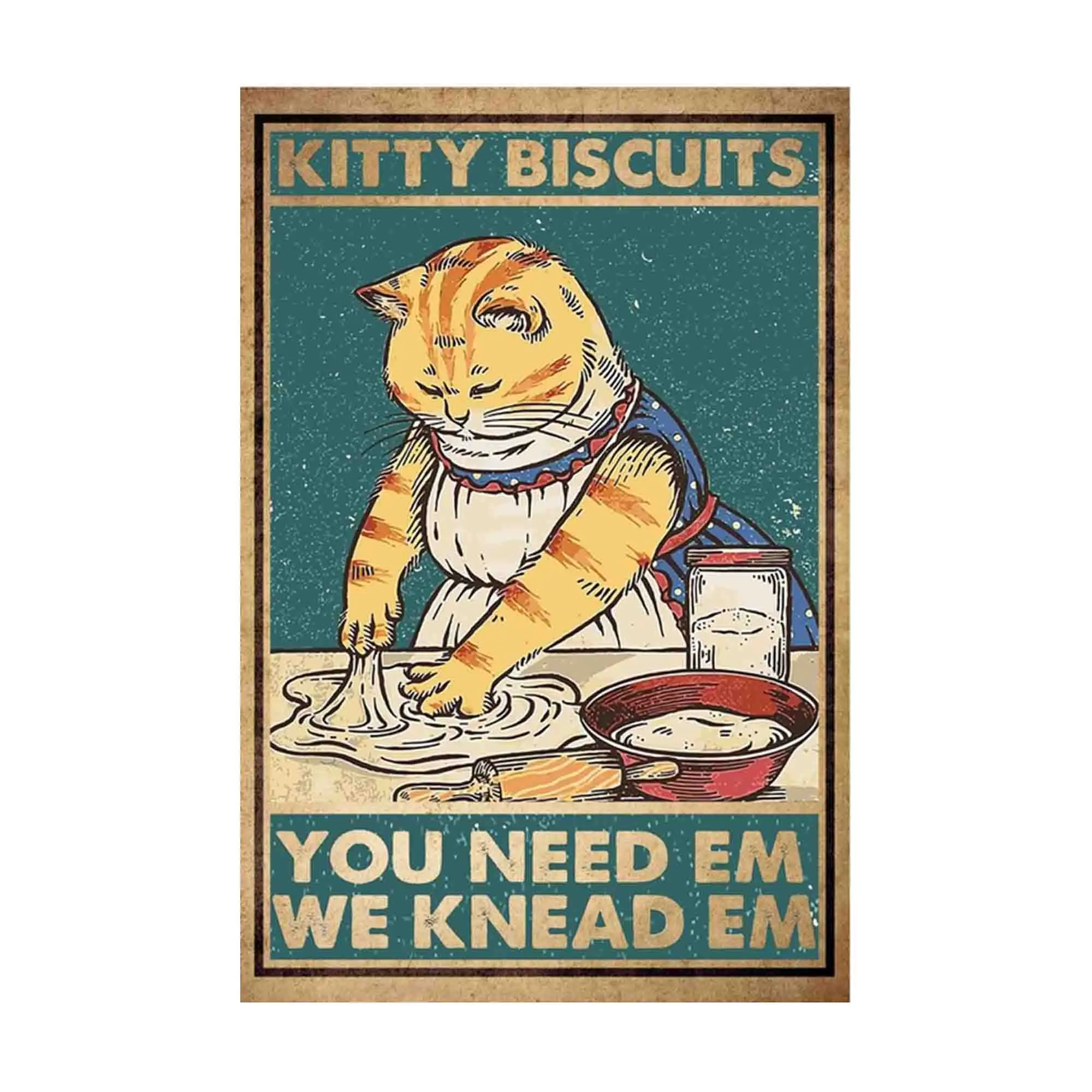 Kitty Biscuits We Knead Em You Need Em Poster, Funny Cat Baking Art, Cat Lover Gift Love Baking Poster, Bakery Decor