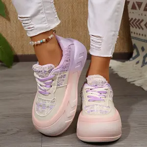 LISM Women's Pastel Purple & Pink Platform Sneakers - Low-Top Lace-Up Casual Shoes with Faux Cover Upper, Rubber Sole, and Comfortable Inner Cushioning for All-Day Wear, Laceup Footwear |   Durable Traction Footwear