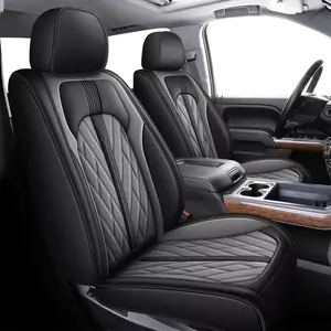 Seat Covers Fit for 2007-2018 Chevrolet Chevy Silverado GMC Sierra 1500 2500HD 3500HD Trail Boss Z71 Crew Double Extended Cab Custom Leather Truck Seat Covers Full Set (Black&Grey)