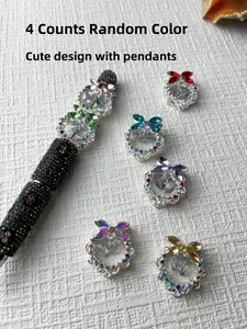 4pcs Bling Random Color Artificial Crystal Decorated Heart Shaped Beads, or Stylish with Pendants Beads, Fashionable Beads for DIY Bracelet & Necklace Making, Trendy All-match & Exquisite DIY Jewelry for Birthday Gift, Diy Jewelry Decoration