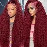 13x6 Burgundy Lace Front Wigs Human Hair Pre Plucked 99J Deep Wave Lace Front Wigs for Women 180 Density HD Lace Frontal 99J Red Colored Curly Wig Wet And Wavy Wigs Human Hair 99J