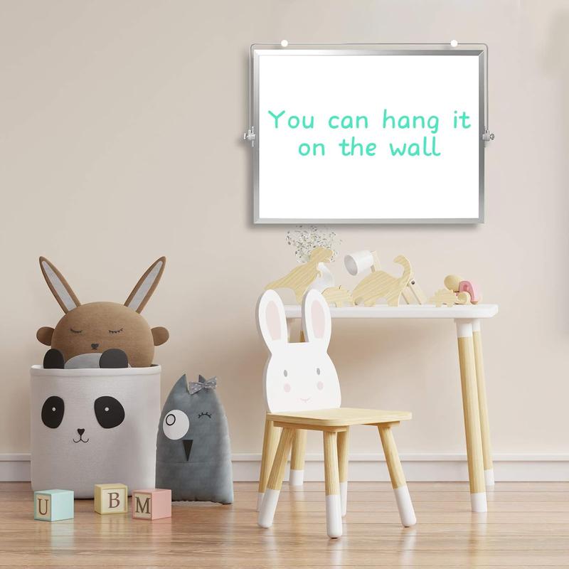 Dry Erase White Board, 16inX12in Large  Desktop Whiteboard with Stand, 10 Markers, 4 , 1 Eraser, Portable Double-Sided White Board Easel for  Memo  Desk School