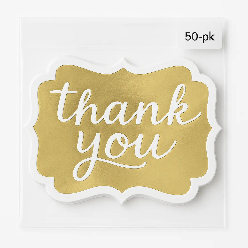 Elegant Gold "Thank You" Stickers - 50 Pack