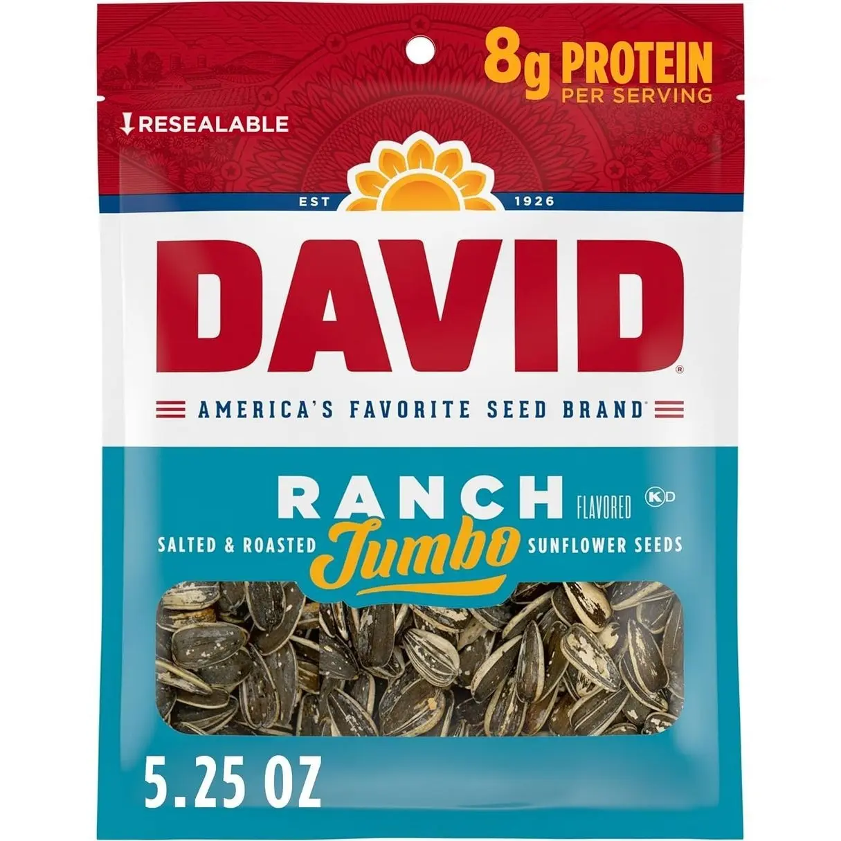 DAVID Jumbo Sunflower Seeds, Ranch Flavor, Easter Basket Stuffer for Baseball Players, 5.25 oz.