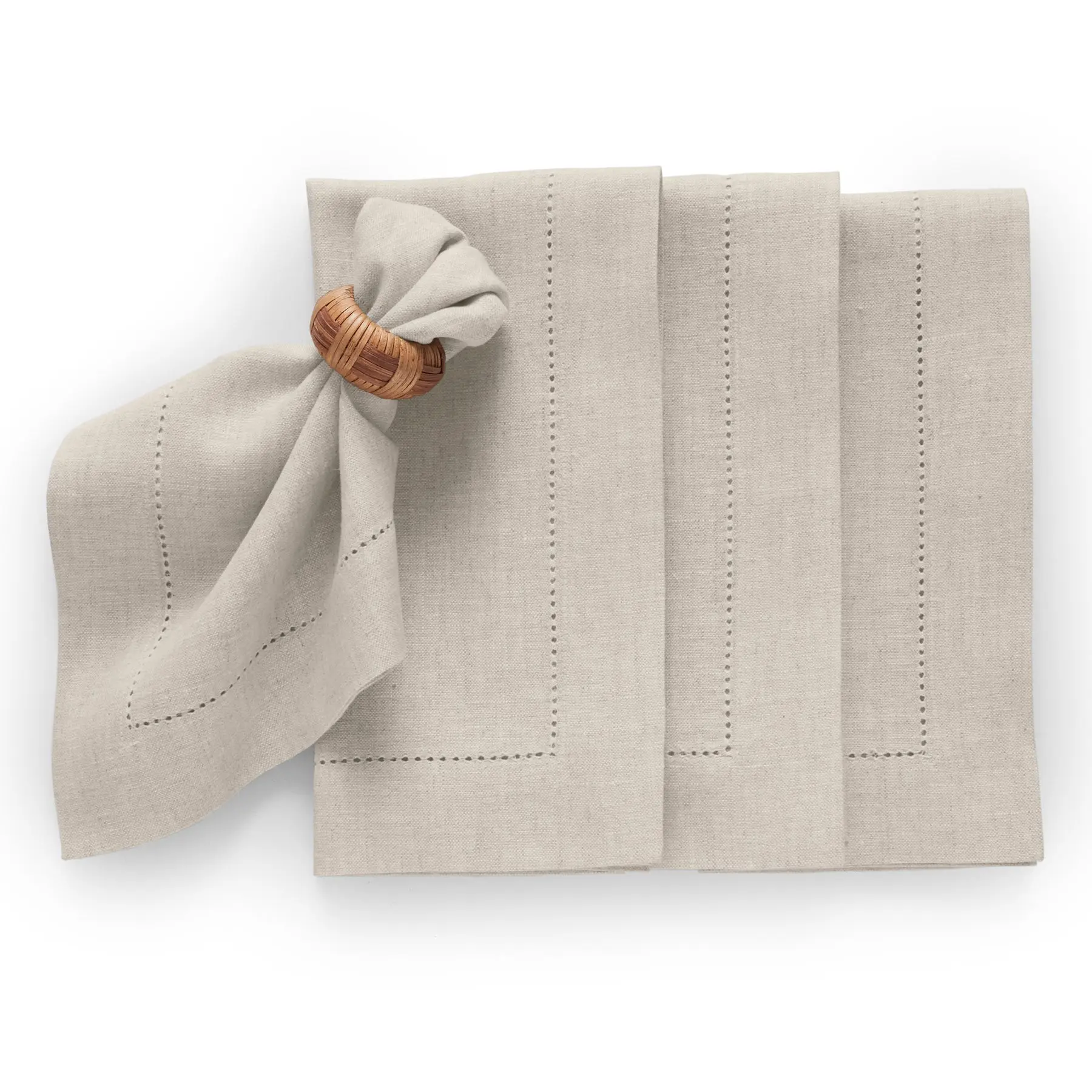 Solino Home Medium Weight Hemstitch Linen Fabric Napkins - Tableware with Needlepoint Stitch, Heirloom Feel, Ideal for Everyday Use, Linen Napkins