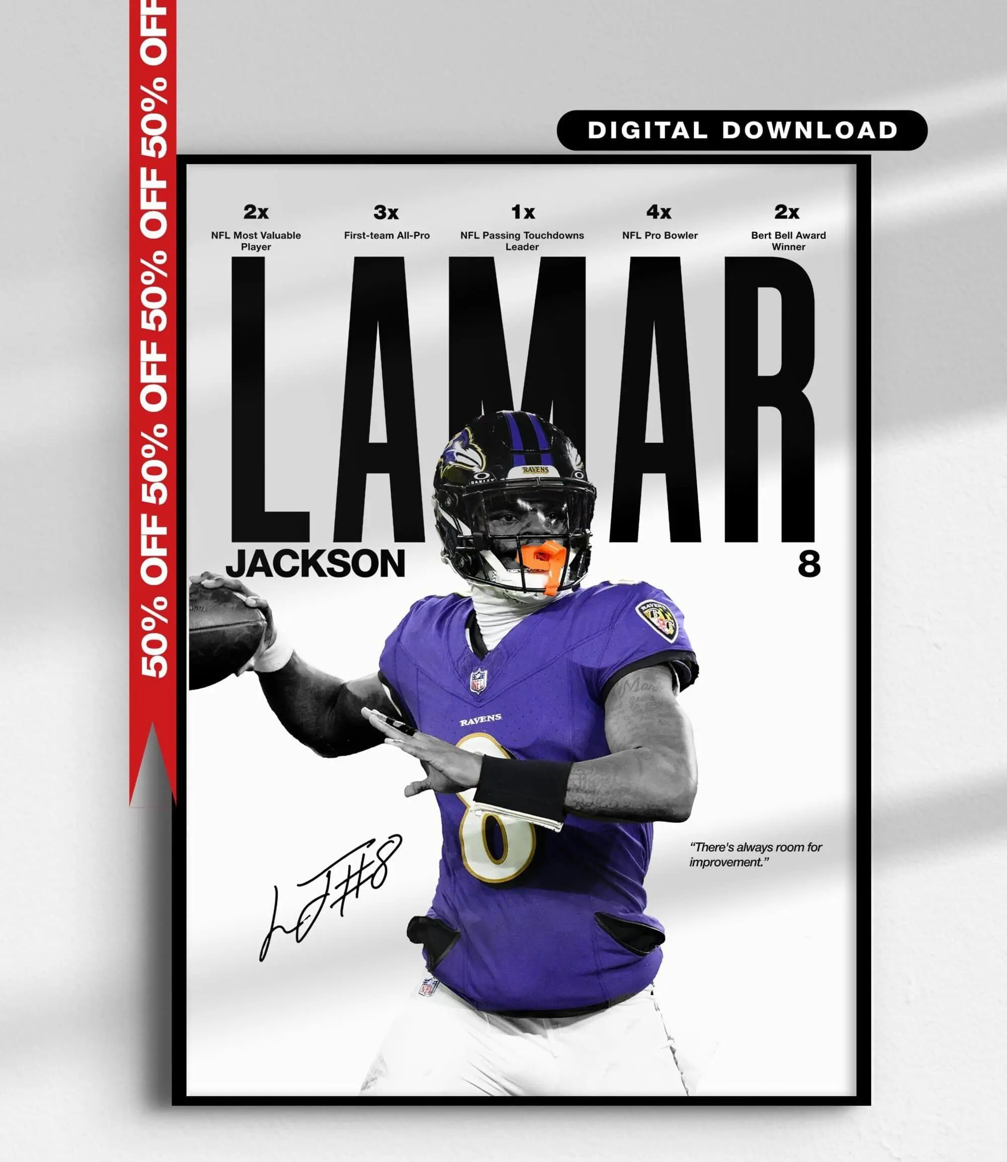 Lamar Jackson Poster, Baltimore Ravens Football Wall Art, Sports Poster, Football Fan Gift( Unframed - Print Only )