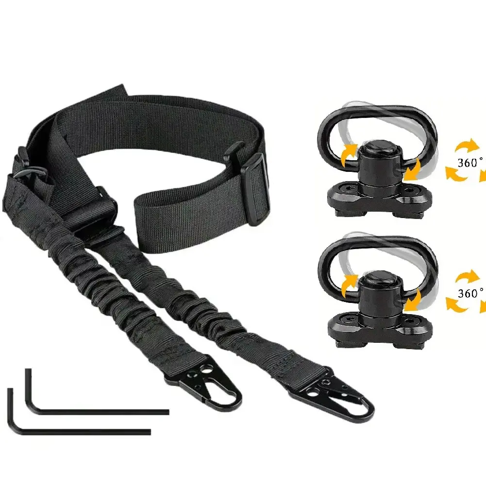 High-quality nylon two-point QD tactical harness, adjustable length, lightweight and breathable, traditional design with metal hooks.