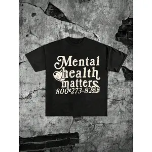 Unisex "Mental Health Matters" T-Shirt Vintage Distressed Design Mental Health Crisis Hotline 800-273-8255 Graphic Tee Casual Oversized Crew Neck Top Retro Streetwear For Mental Health Advocates & Self Care Lovers