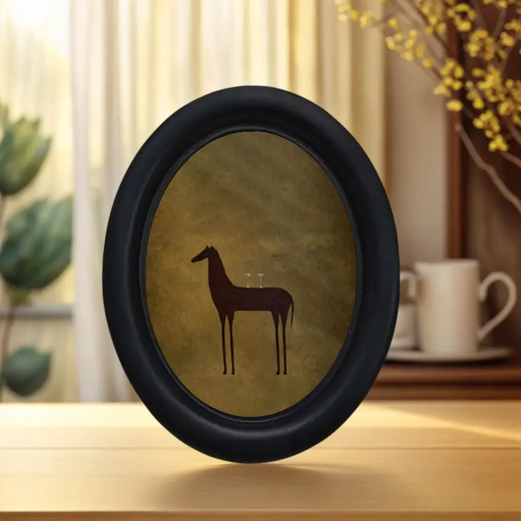 Vintage Horse Silhouette Art Print, Oval Frame, Minimalist Living Room Bedroom Decor, Retro Texture Wall Hanging Painting, Framed Wall Art