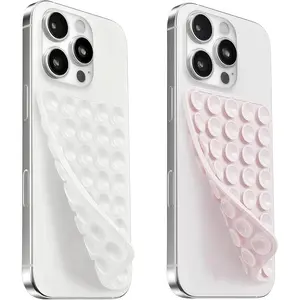 2PCS Silicone Suction Cup Phone Case Mount Double Sided, Phone Accessories Hands-Free Strong Grip Holder for Selfies and Videos, Silicon Phone Stand for iPhone and Android White