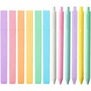 Aesthetic Highlighters, 12 count Colourful  Highlighters and Pens No Bleed, Black Ink Gel Pens,  Study Supplies,School Supplies
