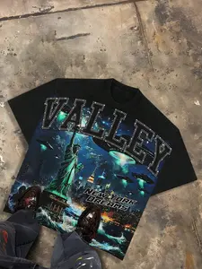 Valley New York Dreams UFO Men's Retro 220g Cotton T-Shirt, Printing Grunge Style, Street Clothes,Christianity Clothing, Large T-Shirt, Jesus Shirt,Graphic Y2K Shirt, T-Shirt, Christian Clothes ,Gothic Pun