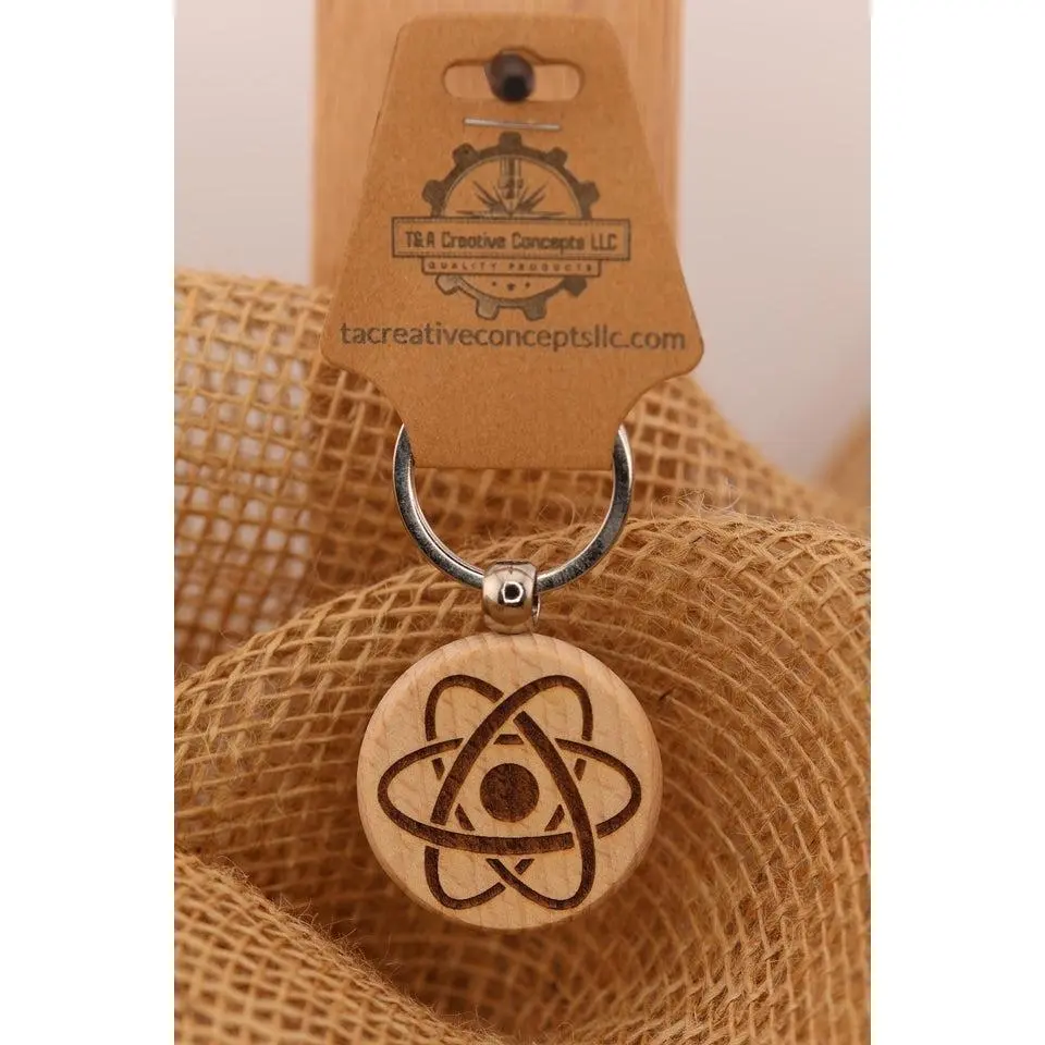 Atomic Symbol Keychain - Laser Engraved Hardwood Science Gift with Stainless Steel Ring