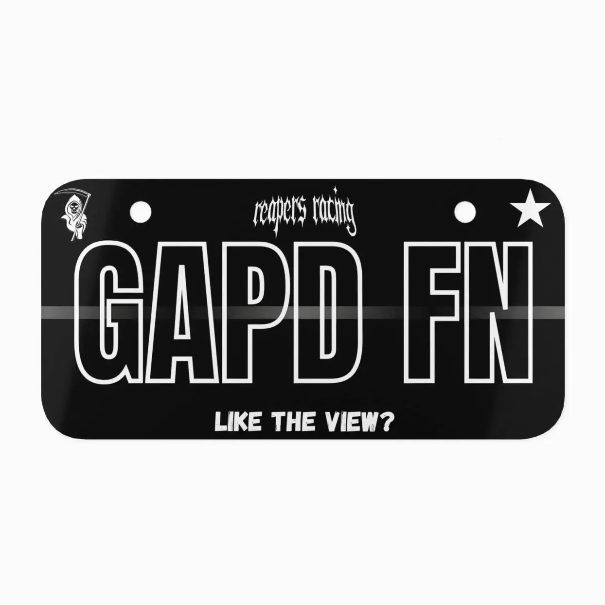 Reapers Racing GAPD FN Mini License Plate 6" x 3" - Racing Car Decor, Durable Aluminum with Pre-Drilled Holes for Car, Motorcycle, Funny Vehicle Magnet