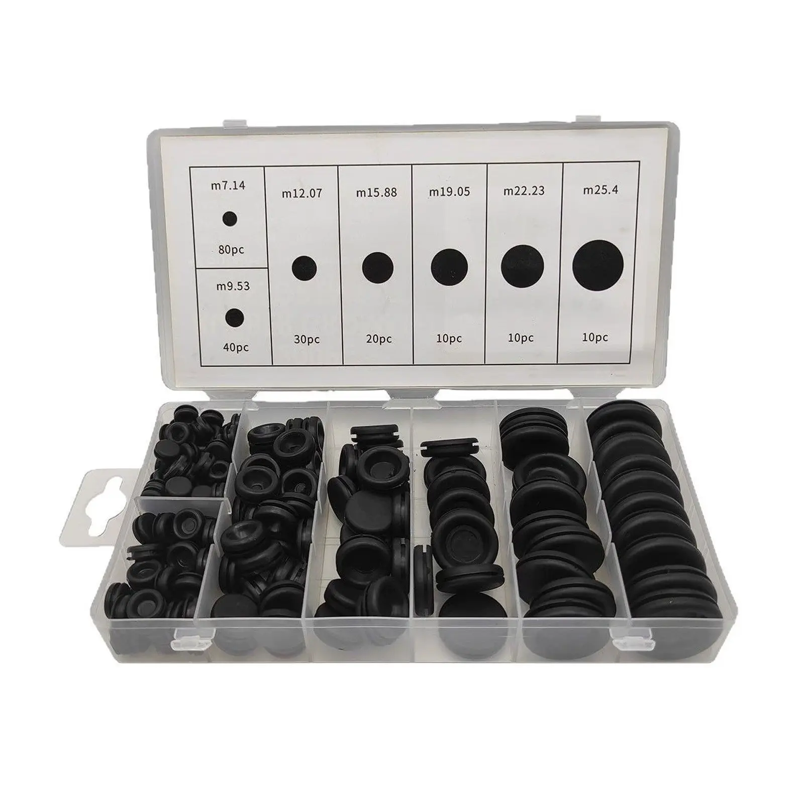 170pcs Rubber Grommet Kit Box, 7 Sizes, Single-Sided Wire Protection, Waterproof Dustproof for Car and Home Appliances, Car Accessory