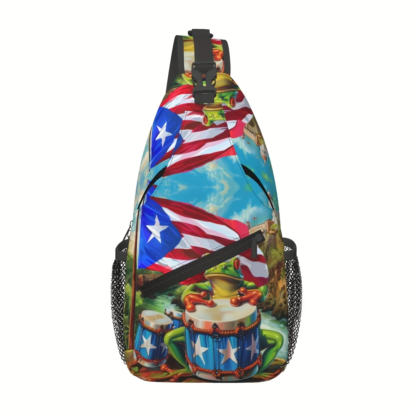 Crossbody Chest Bag Hiking Puerto Rico And Frogs Shoulder Bag Folding Large Capacity Fashion Durable Can Be Used For Shopping, Work, Leisure Travel Beach Bag Fishing Backpack Travel Accessories Must Have Backpack For School Back Christmas Gifts