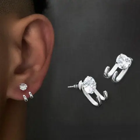 2 round zircon two claw front and rear men's fashionable stainless steel earrings Zircon Stud Earrings Fashion Jewelry Earrings