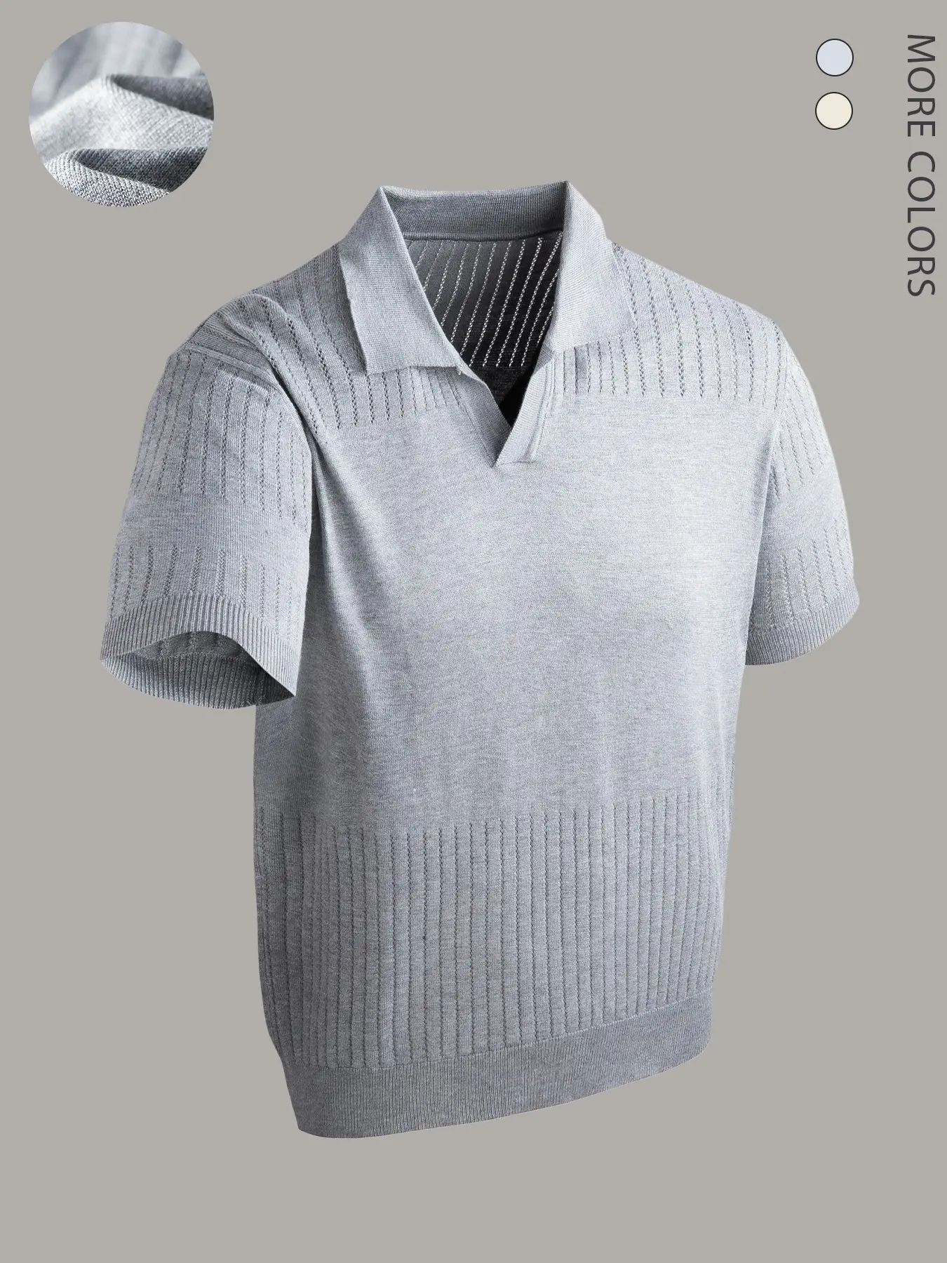 Men's Textured Knit Short Sleeve Polo Shirt, Light Breathable Fabric ...