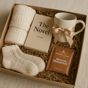 Mystery Cozy Night-In Gift Box Self-Care Relaxation Basket with Book Blanket Mug Cozy Socks Hot Cocoa Tea Ideal for Relaxation Unisex
