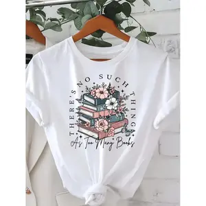 Women S Book Lover T Shirt There S No Such Thing As Too Many Books Graphic Tee with Book Stack And Floral Design Soft Casual Shirt for Book Nights