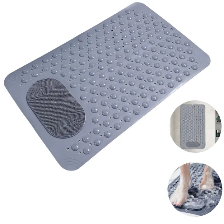Non-Slip Soft Quick-Drying Bath Mat with Massage Bubble, Nonslip Shower Mat, Rectangle Shower Bathtub Mat with Drain Holes, Suction Cups, Bathroom Mat, Home Bathroom Necessities
