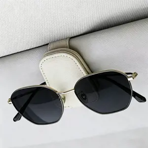 Magnetic Leather-Like Car Sun Visor Sunglass Holder, Stylish Round Frame Organizer, Durable Car Interior Organizers