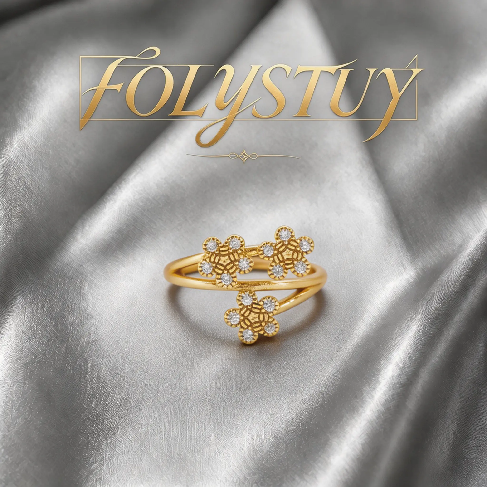 [FOLYSTUY(DCARING)] Vintage Three Small Flower Studded Open Ring for Women, Double-Layer Twisted Gilded Flower Ring, Niche Luxury, Adjustable Index Finger Ring