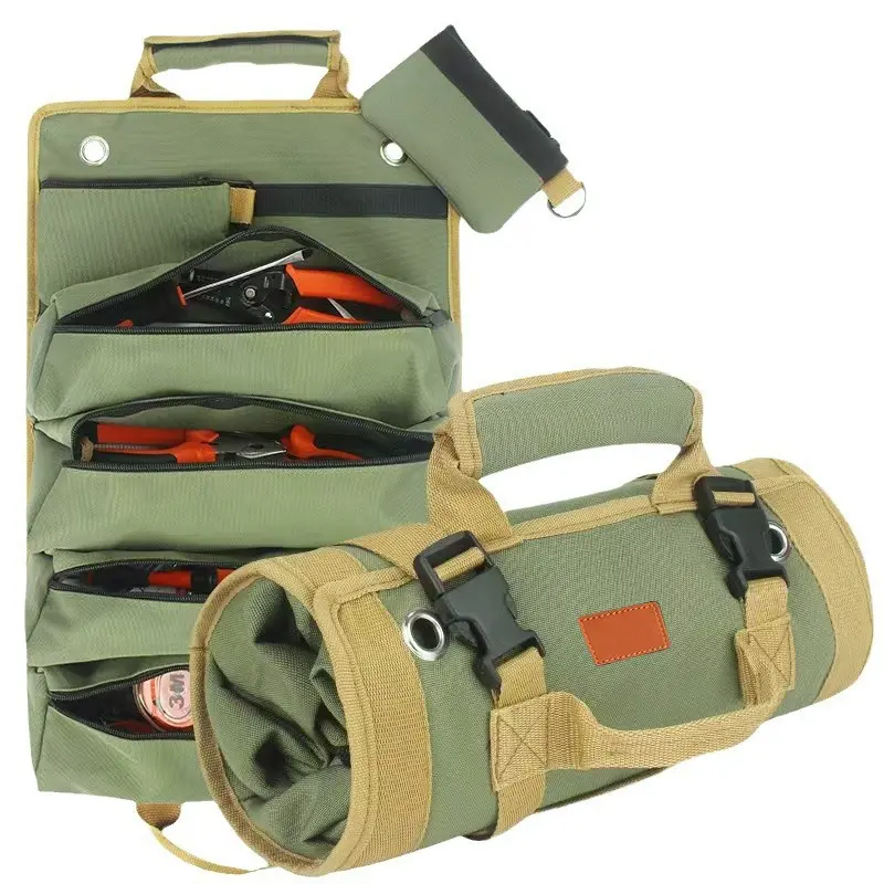 Heavy-Duty Roll-Up Tool Storage Kit - Waterproof 1680D Oxford Fabric Organizer with 11 Pockets, Detachable Compartments, Reflective Strip, Tool Pouch for Mechanics, Dads, Husbands, 45-Inch Adjustable Shoulder Strap, Roll-Up Bag, 45 In, Water-Resistant For