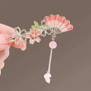 Ancient Style Floral Hair Accessories for Women, New Chinese Style Side Clips, Tassel Fan Duckbill Clips, New Bangs Clips for Hair