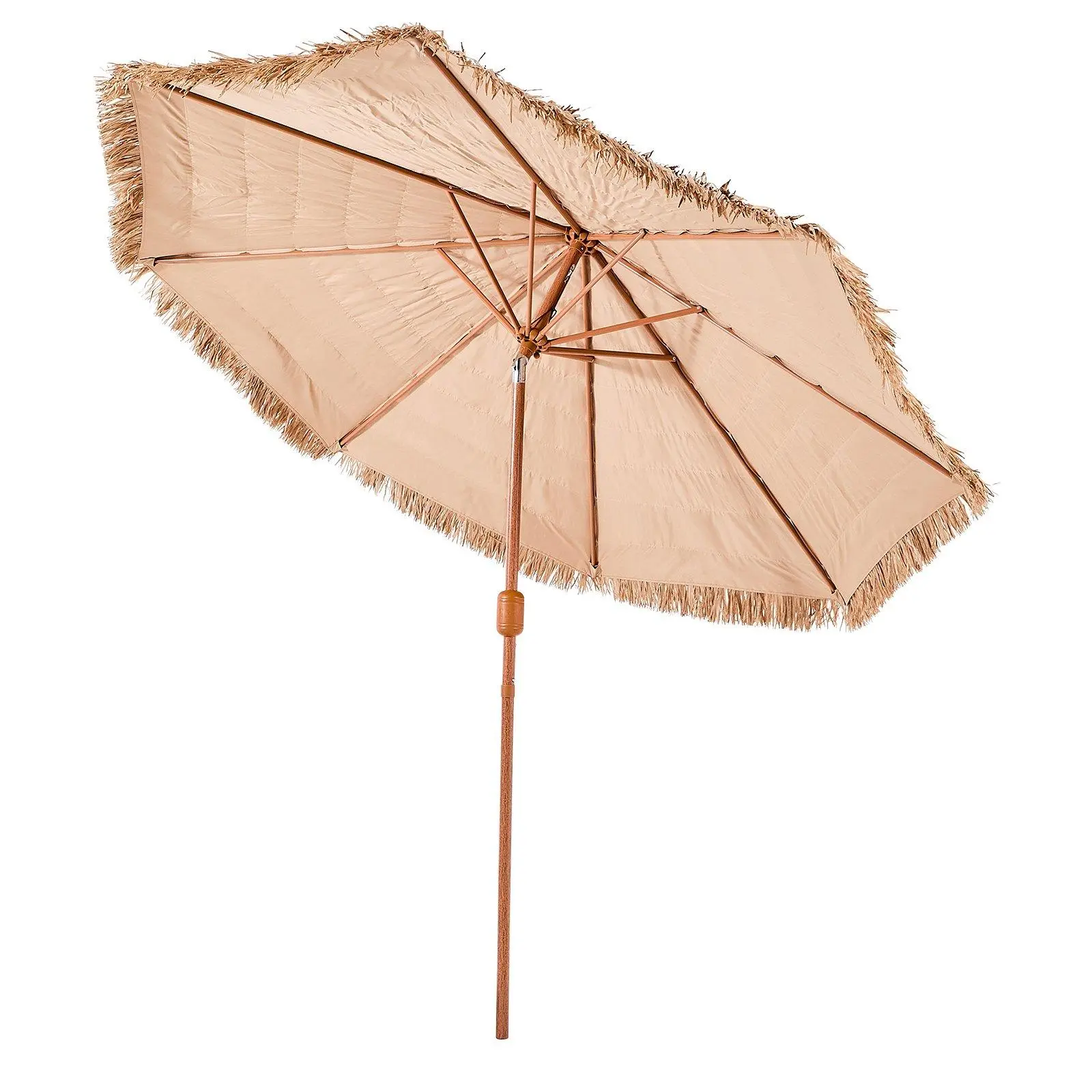9 FT Thatched Tiki Patio Umbrella, Hawaiian‑Style PP Thatch Beach Parasol, 30° Adjustable Tilt Shade Umbrella with 8 Spray‑Coated Metal Ribs, Manual Crank Grass Pool Umbrella for Patio, Poolside, Backyard, Garden & Beach
