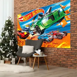Birthday party background board, hot car birthday party supplies, cartoon car themed birthday party decoration