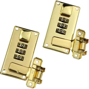 2pcs Luggage Combination Lock, Toolbox Hasp with Combination Lock, 3 Digit Password Lock (Gold)