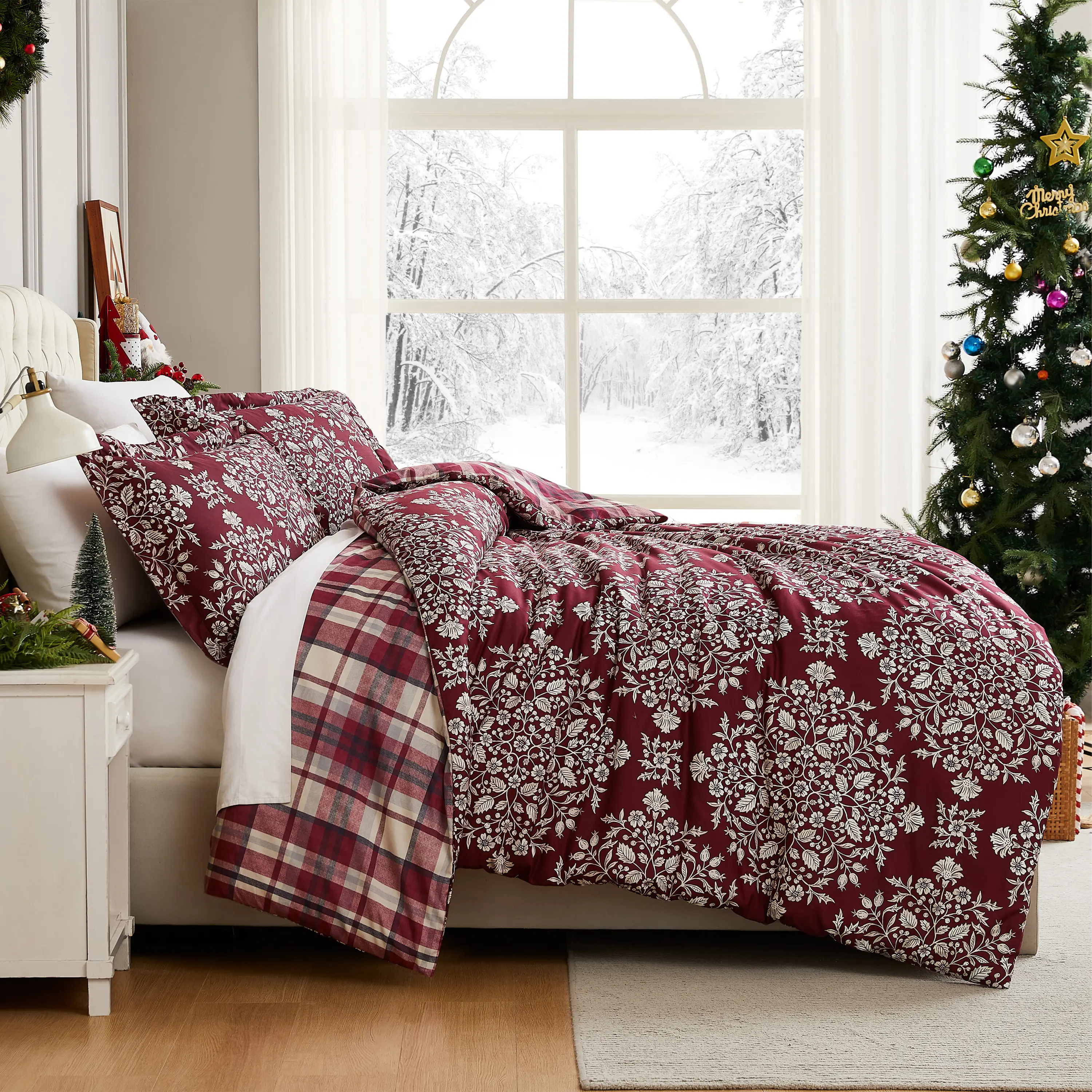 Reversible Christmas Carol Bedding Sets - Soft Comforter Set for Holiday Bedroom Decor
