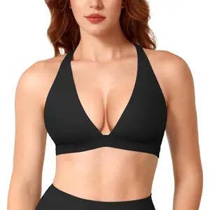 Sports Bras for Women Deep V Neck Criss Cross Bra Wafiya Padded Low Impact Workout Gym Crop Top