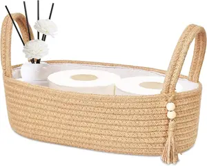 Narrow Woven Jute Storage Caddy Handcrafted Toilet Tank Topper Organizer