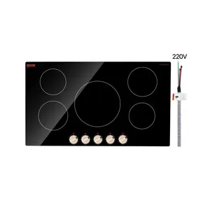 VEVOR Induction Cooktop, 9200W Electric Countertop Burner, 5 Burner Knob Control Stove, Built-in Induction Cooktop with 12 Temperature Settings, Glass Surface, Auto Shut-Off