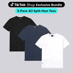 Cuts | Men's AO Split Hem Crew Neck T-Shirt 3-Pack | Anti-Odor Fitted Polyester Cotton Blend | Wrinkle Resistant Stretch