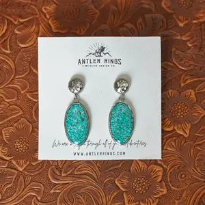 The Hattie Drop Earrings - Hammered Silver & Turquoise Western Jewelry
