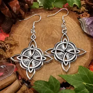 925 Sterling Silver Celtic Witch's Knot Dangle Earrings, Vintage Wiccan Protection Amulet Jewelry, Hypoallergenic Celtic Knot Drop Earrings for Women, Gothic Witchy Jewelry Gift for Pagan, Wicca, Celtic Culture Lovers, Handmade Irish Knot Earrings