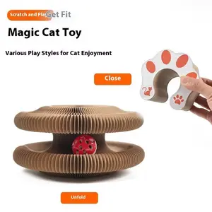 Magic Cat Paw Foldable Accordion Cat Scratcher with Rolling Bell Ball, Viral Interactive Corrugated Cardboard Cat Toy, Durable Anti-Scratch Furniture Protector for Indoor Cats, Relieve Boredom & Sharpen Claws
